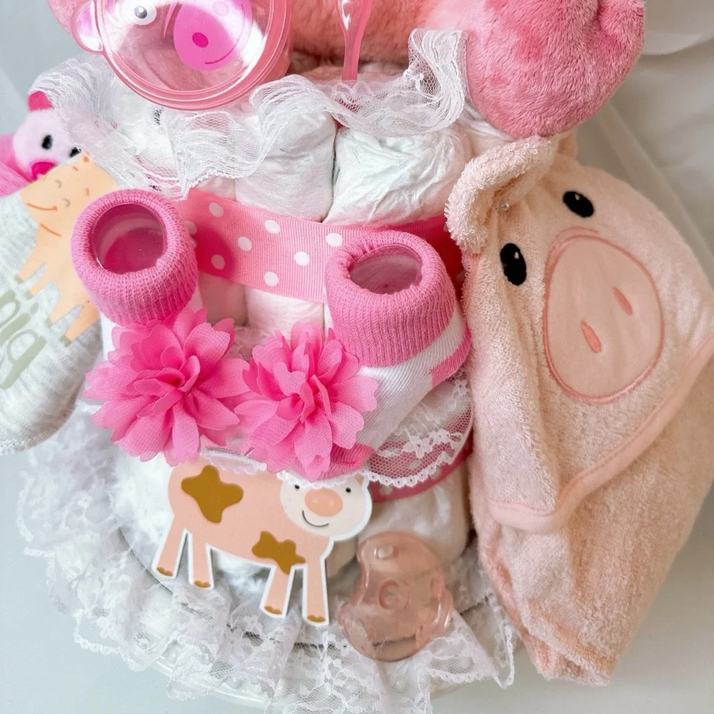 Piggy Diaper Cake, Farm Baby Shower